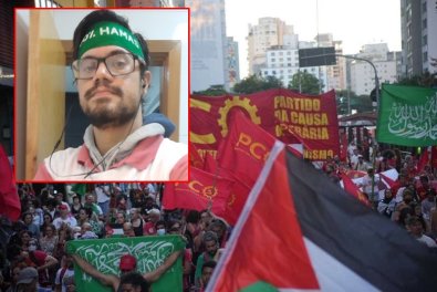 Candidato de partido de esquerda exibe faixa em que defende grupo terrorista